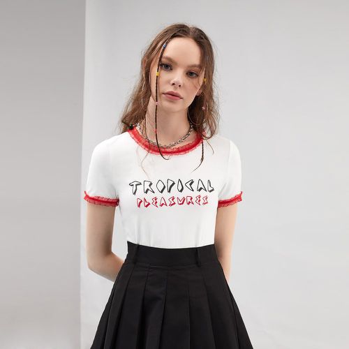 T-shirt à lettres avec tulle à plis - SHEIN - Modalova