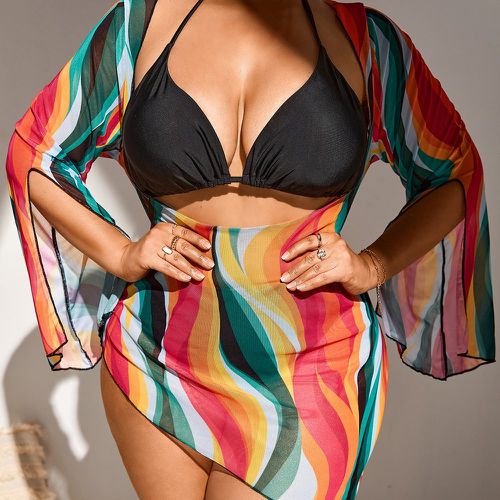 Bikini triangulaire ras-du-cou à imprimé avec cache-maillot - SHEIN - Modalova