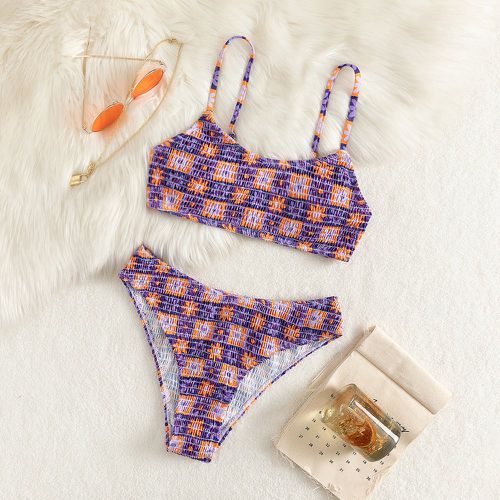 Bikini à carreaux à imprimé floral froncé - SHEIN - Modalova