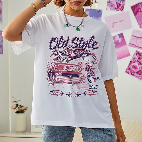 T-shirt à motif voiture et lettre - SHEIN - Modalova