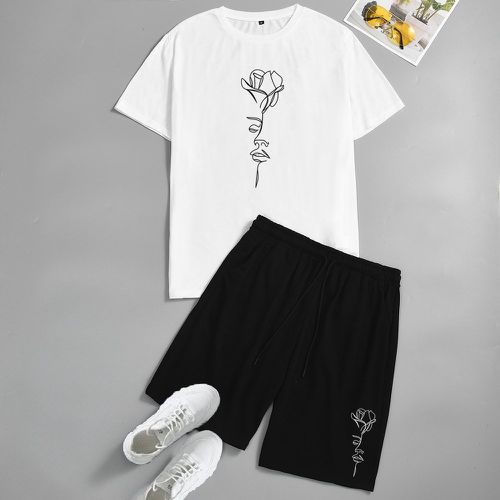 T-shirt à imprimé floral & Short à cordon - SHEIN - Modalova