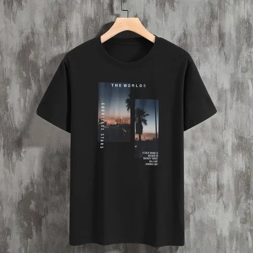 T-shirt slogan & à imprimé paysage - SHEIN - Modalova