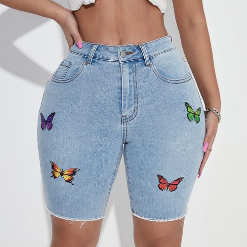 Short en jean taille haute à imprimé papillon ourlet effiloché - SHEIN - Modalova