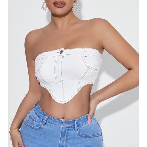 Top en jean à surpiqûres zippé bustier - SHEIN - Modalova