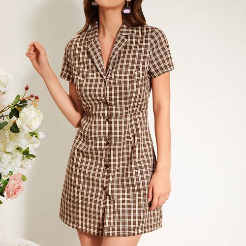 Robe chemise à carreaux col à revers - SHEIN - Modalova