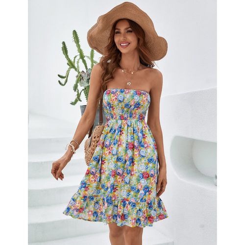 Robe bustier froncé à volants fleuri - SHEIN - Modalova