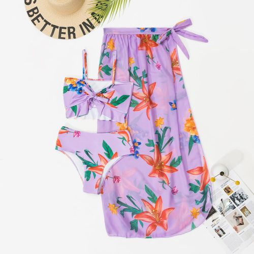 Pièces à imprimé floral à volants Bikini & Jupe de plage - SHEIN - Modalova