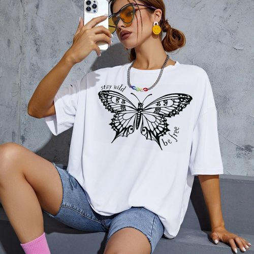 T-shirt oversize papillon et slogan - SHEIN - Modalova