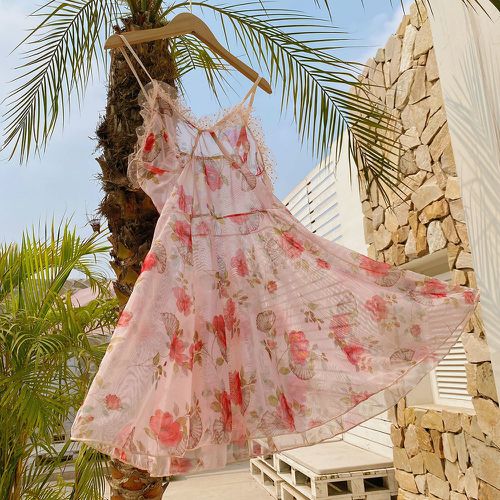 Robe de nuit à fines brides à imprimé floral à plis bustier en tulle - SHEIN - Modalova