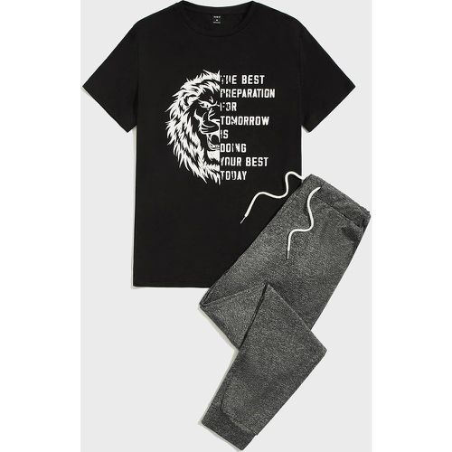 Ensemble T-shirt à motif slogan & Pantalon de survêtement à cordon - SHEIN - Modalova