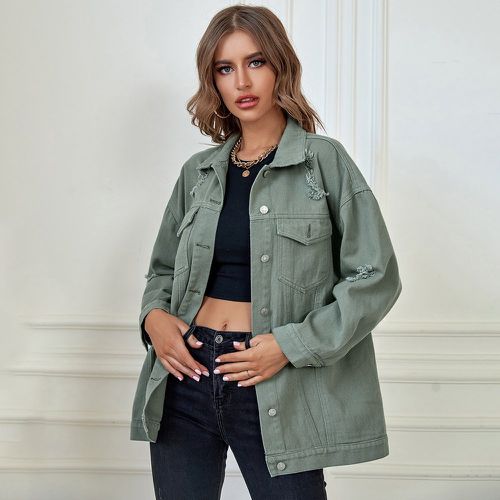 Veste en jean déchiré poche à rabat - SHEIN - Modalova