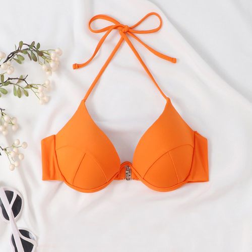 Haut de bikini unicolore ras-du-cou push-up - SHEIN - Modalova