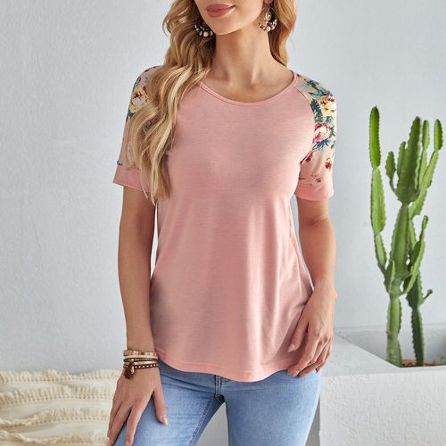 T-shirt à imprimé floral manches raglan - SHEIN - Modalova