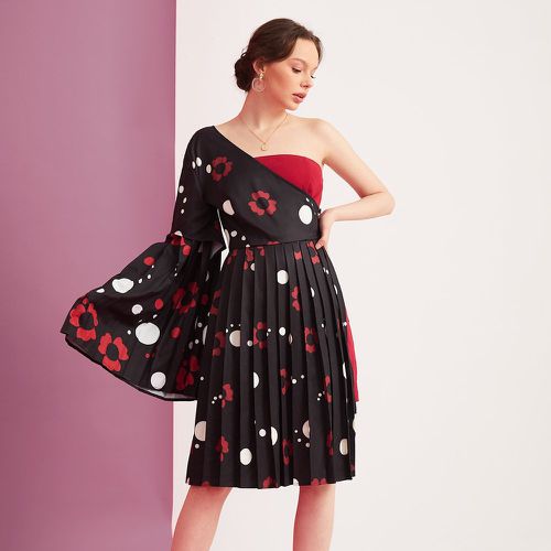 Robe à imprimé floral à pois asymétrique plissé & Robe bustier - SHEIN - Modalova