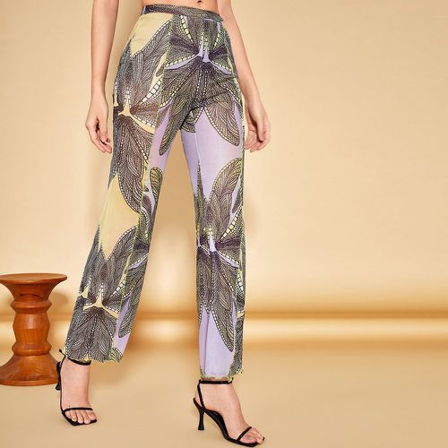 Pantalon à imprimé tropical à blocs de couleurs - SHEIN - Modalova