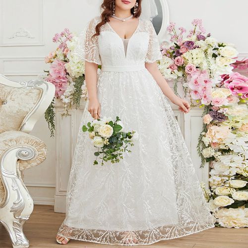 À décolleté plongeant en tulle Robe de mariage sans Voile - SHEIN - Modalova