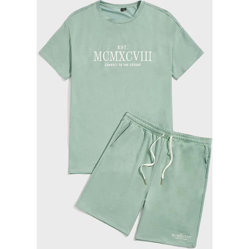 T-shirt à motif slogan & Short à cordon - SHEIN - Modalova