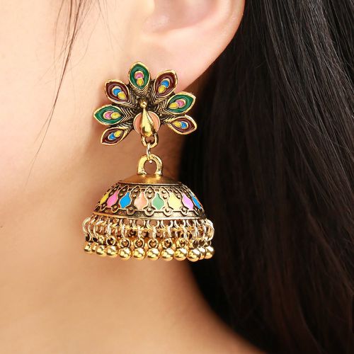 Boucles d'oreilles à détail paon Jhumka - SHEIN - Modalova