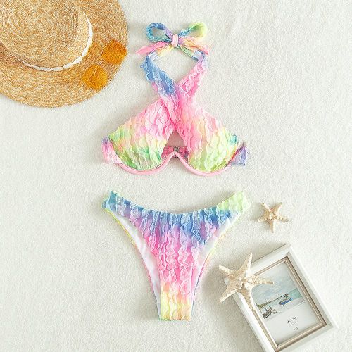 Bikini ras-du-cou tie dye à ourlet ondulé à armature - SHEIN - Modalova