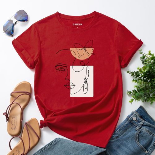 T-shirt à imprimé papillon et figure abstraite - SHEIN - Modalova