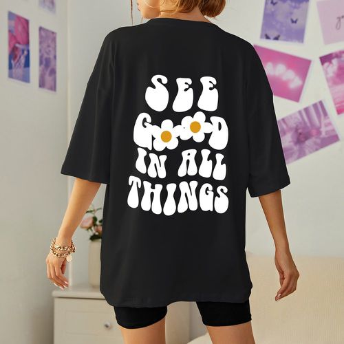 T-shirt oversize à motif floral et slogan - SHEIN - Modalova
