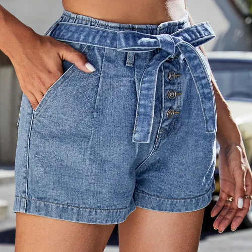 Short en jean taille haute ceinturé - SHEIN - Modalova