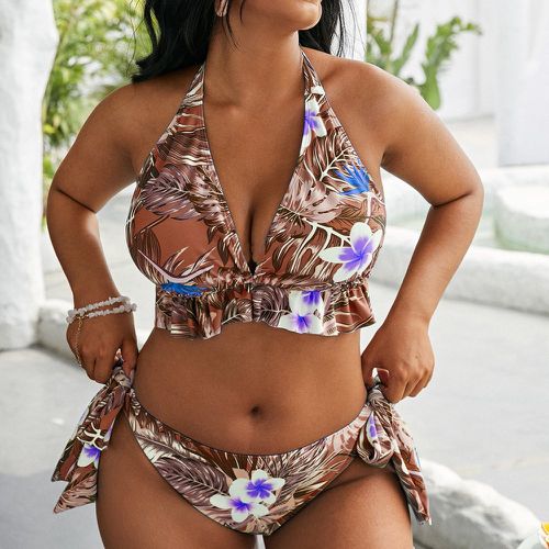 Bikini à imprimé tropical à plis - SHEIN - Modalova