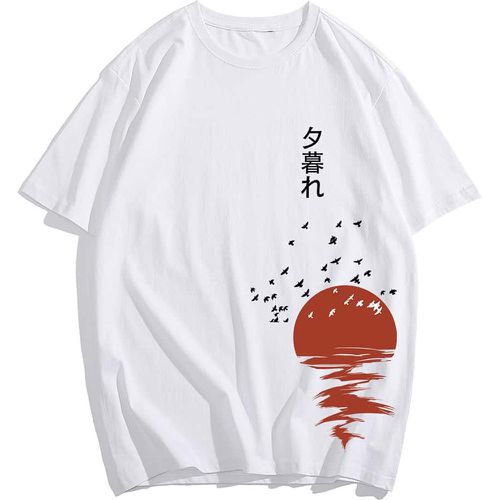 T-shirt à imprimé soleil et caractère japonais - SHEIN - Modalova