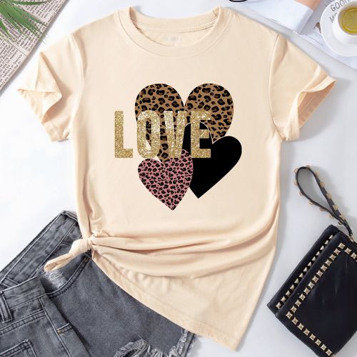 T-shirt à imprimé cœur et lettre - SHEIN - Modalova