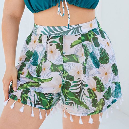 Shorts de plage à imprimé tropical à franges - SHEIN - Modalova