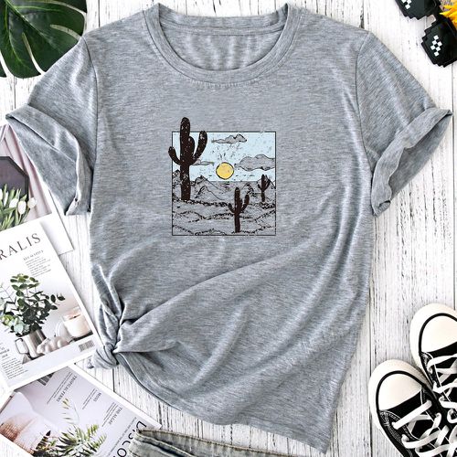 T-shirt à imprimé soleil & végétale - SHEIN - Modalova