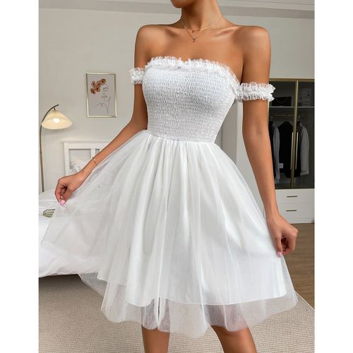 Robe froncé col bardot en tulle - SHEIN - Modalova