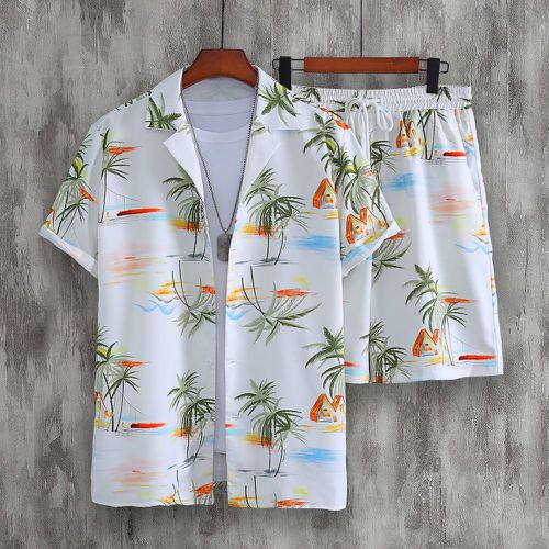 Aléatoire à imprimé palmier Chemise & à cordon Short (sans t-shirt) - SHEIN - Modalova