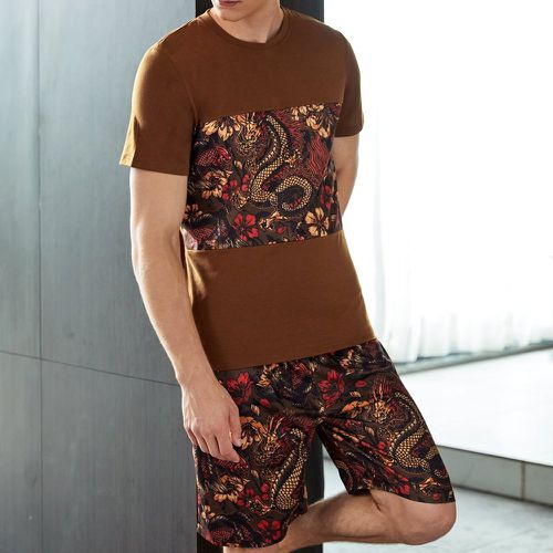 Ensemble pyjama short & t-shirt dragon & à imprimé floral - SHEIN - Modalova