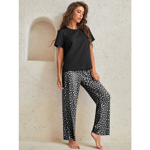 T-shirt unicolore & à imprimé cœur confetti Pantalon Ensemble de pyjama - SHEIN - Modalova