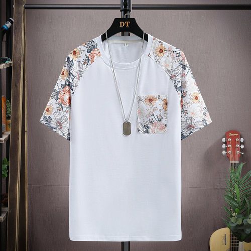 T-shirt à blocs de couleurs à imprimé floral avec poche manches raglan - SHEIN - Modalova