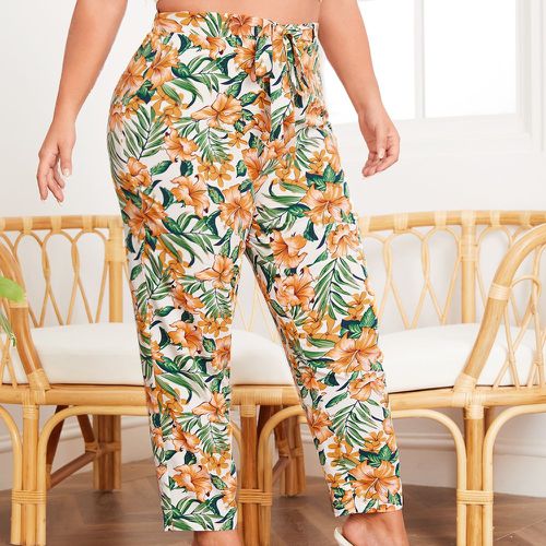 Pantalon à imprimé tropical ceinturé - SHEIN - Modalova