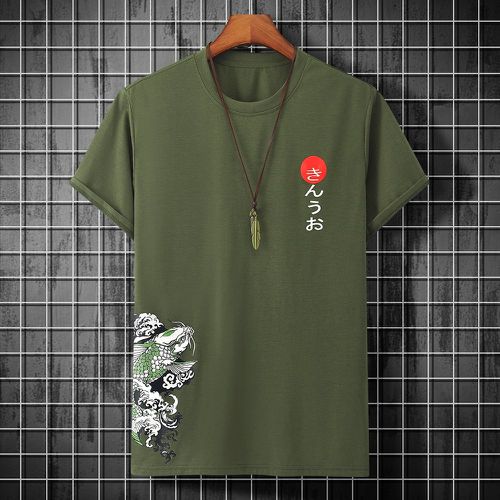 T-shirt poisson et lettre japonaise graphique - SHEIN - Modalova