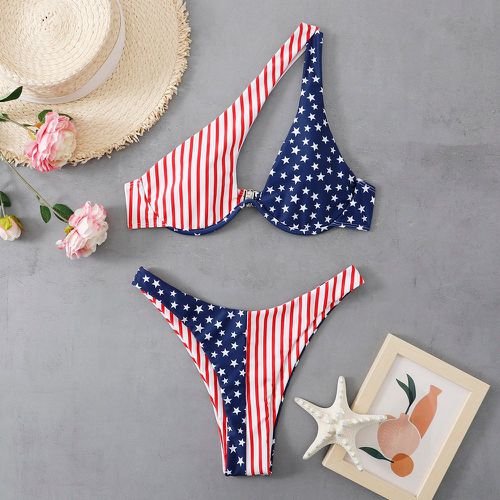Bikini à imprimé drapeau américain à armature asymétrique - SHEIN - Modalova