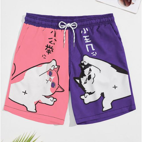 Short de bain lettre chinoise & dessin animé bicolore - SHEIN - Modalova