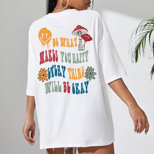 T-shirt à imprimé slogan et champignon - SHEIN - Modalova