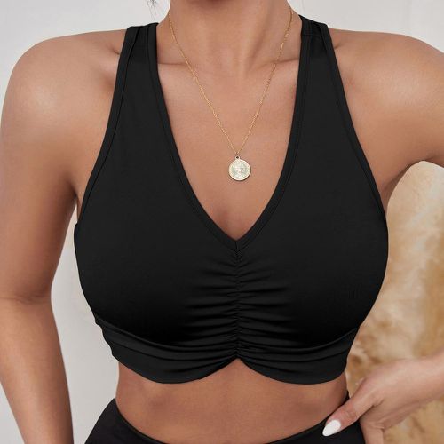 Brassière de sport unicolore à ruchés respirant douceur - SHEIN - Modalova