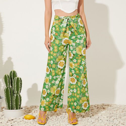 Pantalon à imprimé floral ceinturé - SHEIN - Modalova