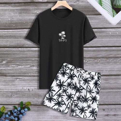 Short & T-shirt tropical & lettre japonaise - SHEIN - Modalova