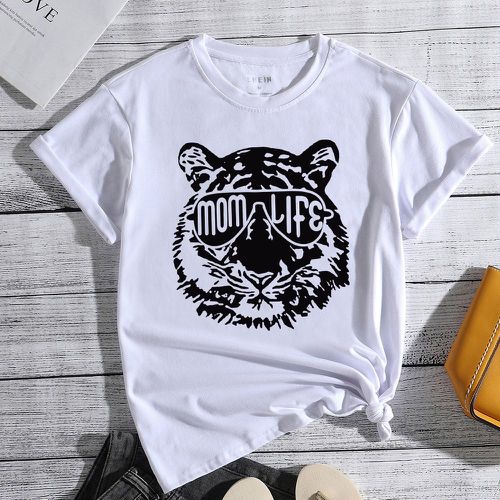 T-shirt à motif tigre et lettre - SHEIN - Modalova