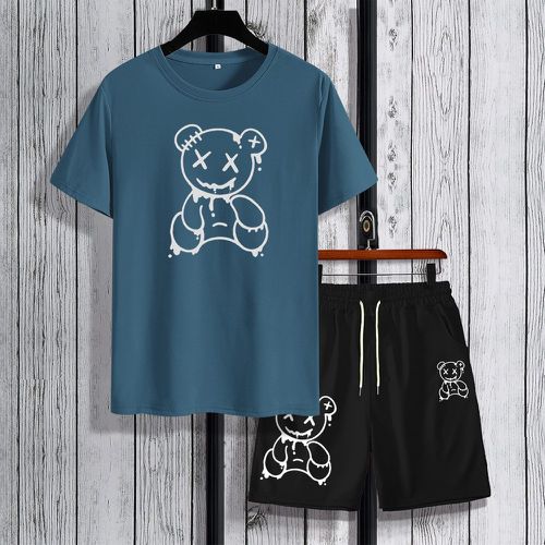 T-shirt à imprimé ours & Short à cordon - SHEIN - Modalova