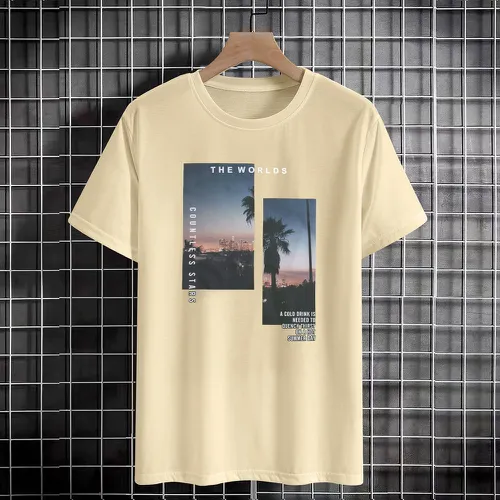T-shirt slogan & à imprimé paysage - SHEIN - Modalova