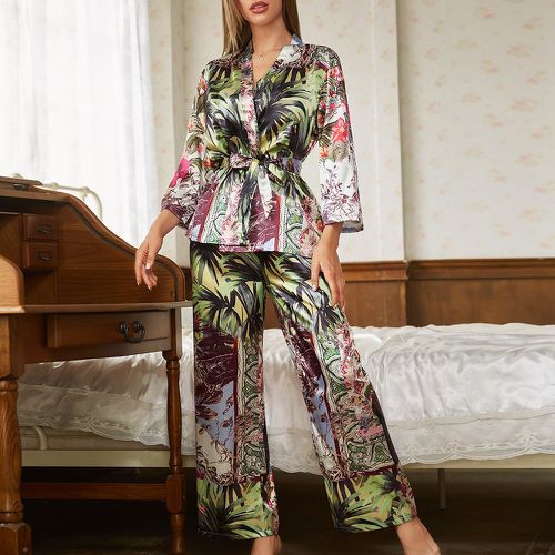 Ensemble de pyjama à imprimé tropical ceinturé - SHEIN - Modalova