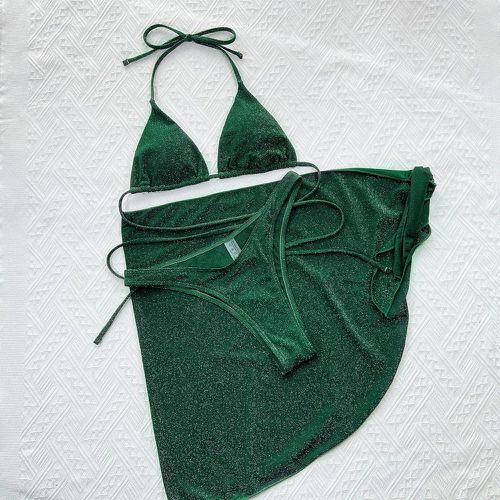 Bikini triangulaire ras-du-cou à paillettes scintillantes à lacets avec jupe de plage - SHEIN - Modalova
