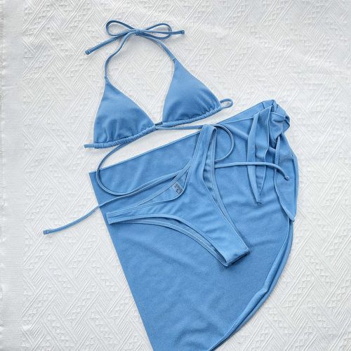 Bikini triangulaire ras-du-cou à paillettes scintillantes avec jupe de plage - SHEIN - Modalova
